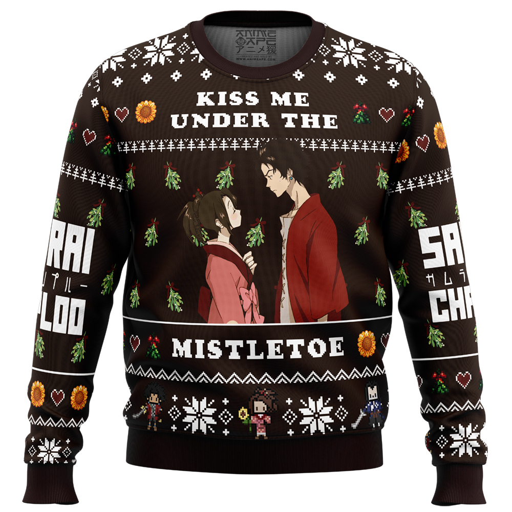 Kiss Me Under The Mistletoe Samurai Champloo Ugly Christmas Sweater FRONT mockup