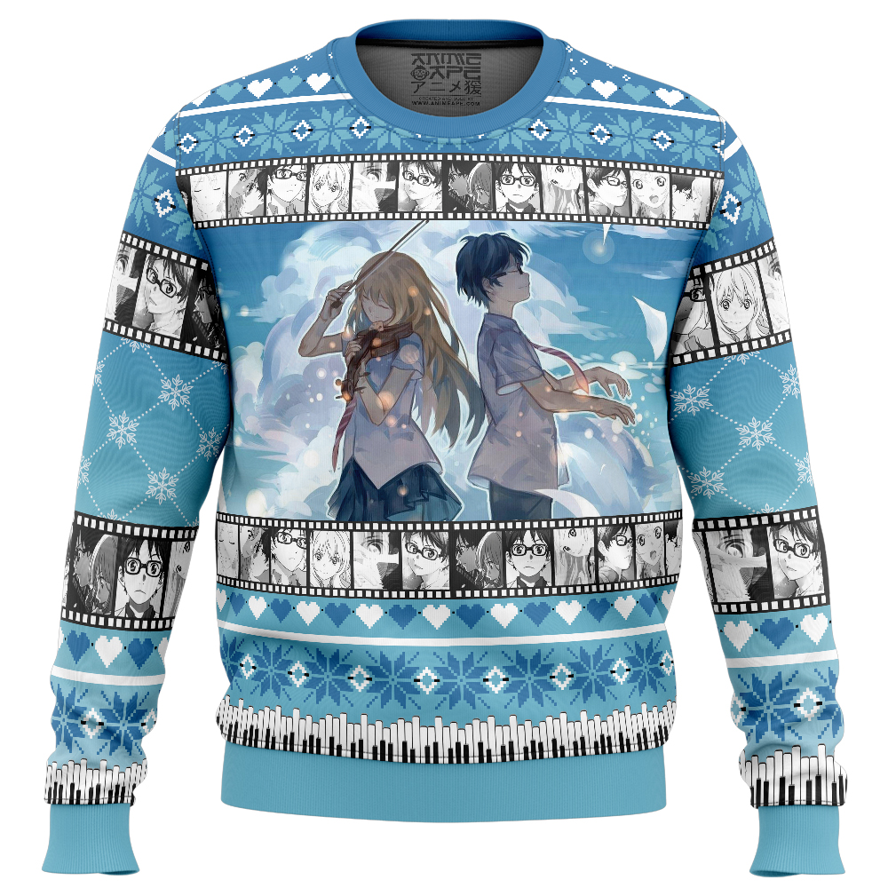 Kousei And Kaori Your Lie In April Ugly Christmas Sweater FRONT mockup