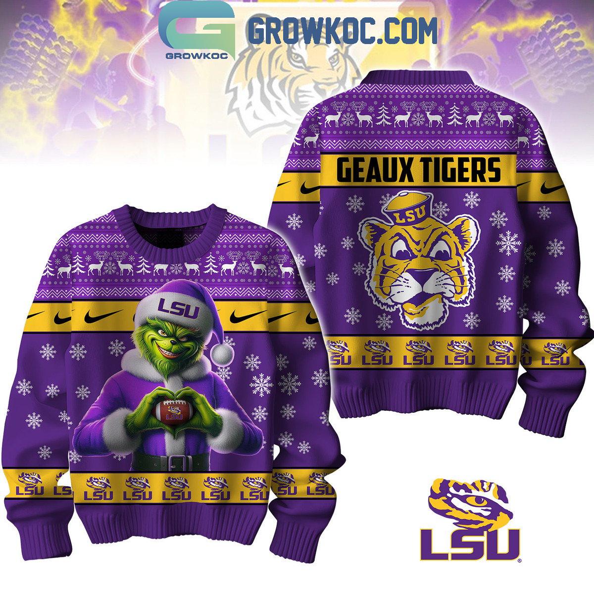 LSU Tigers Geaux Tigers Go Grinch Christmas Ugly Sweater 1 09kVI