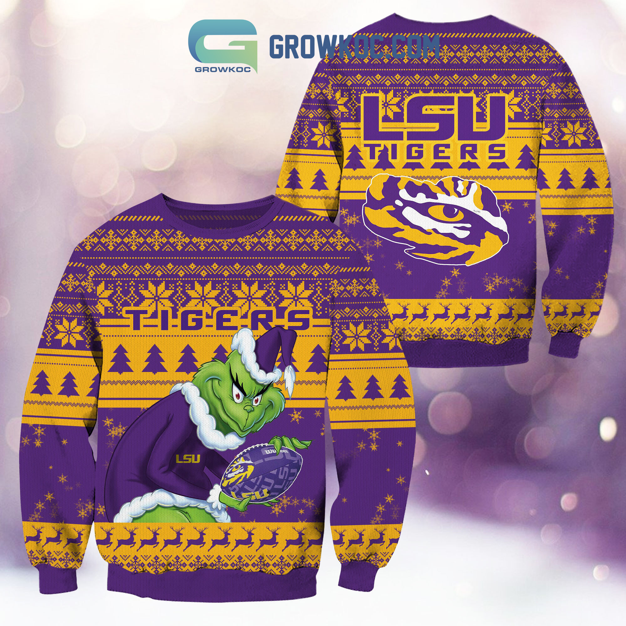 LSU Tigers Grinch NCAA Christmas Ugly Sweater2B1 xR5g8