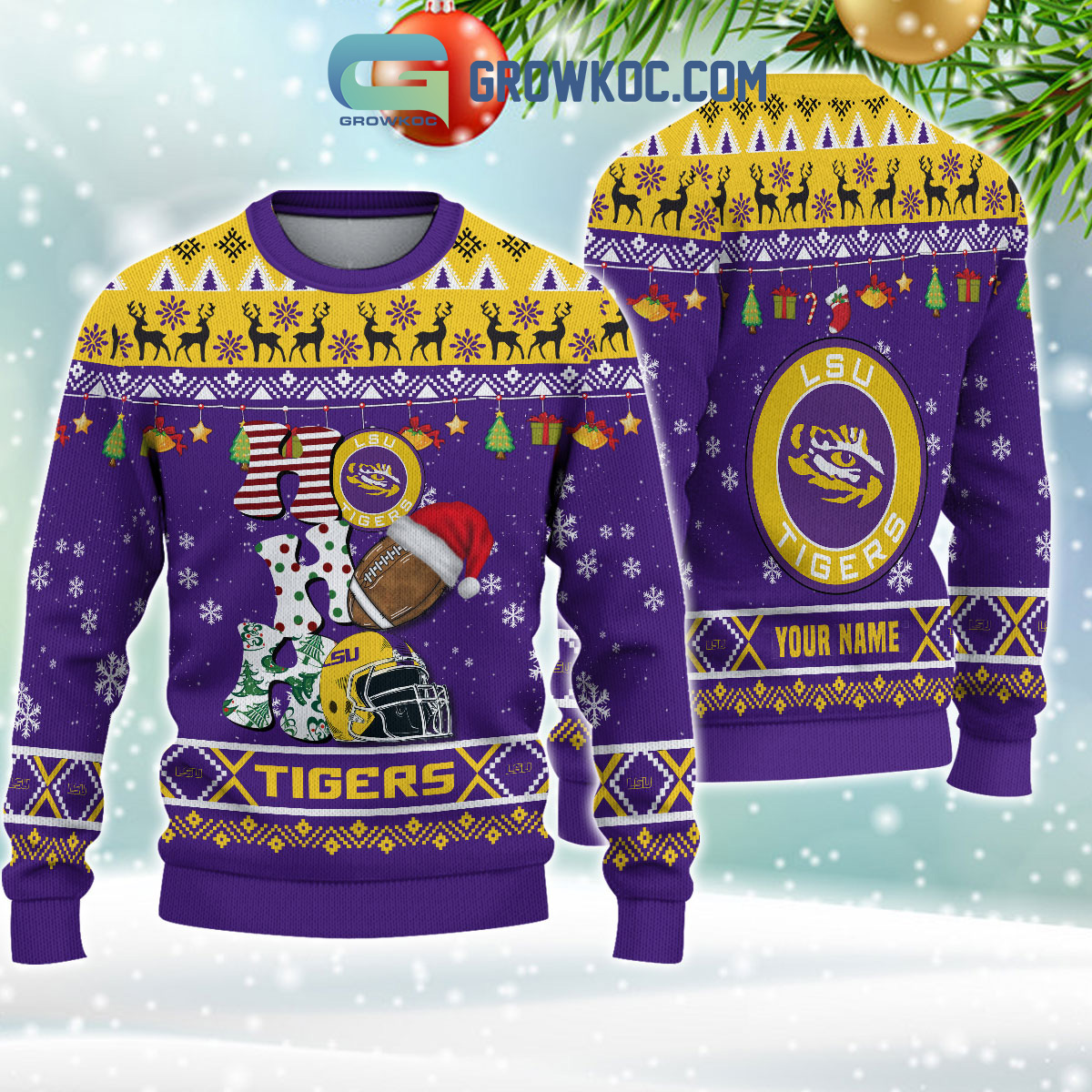 LSU Tigers NCAA Ho Ho Ho Snow Christmas Personalized Ugly Sweater2B1 ucvGJ