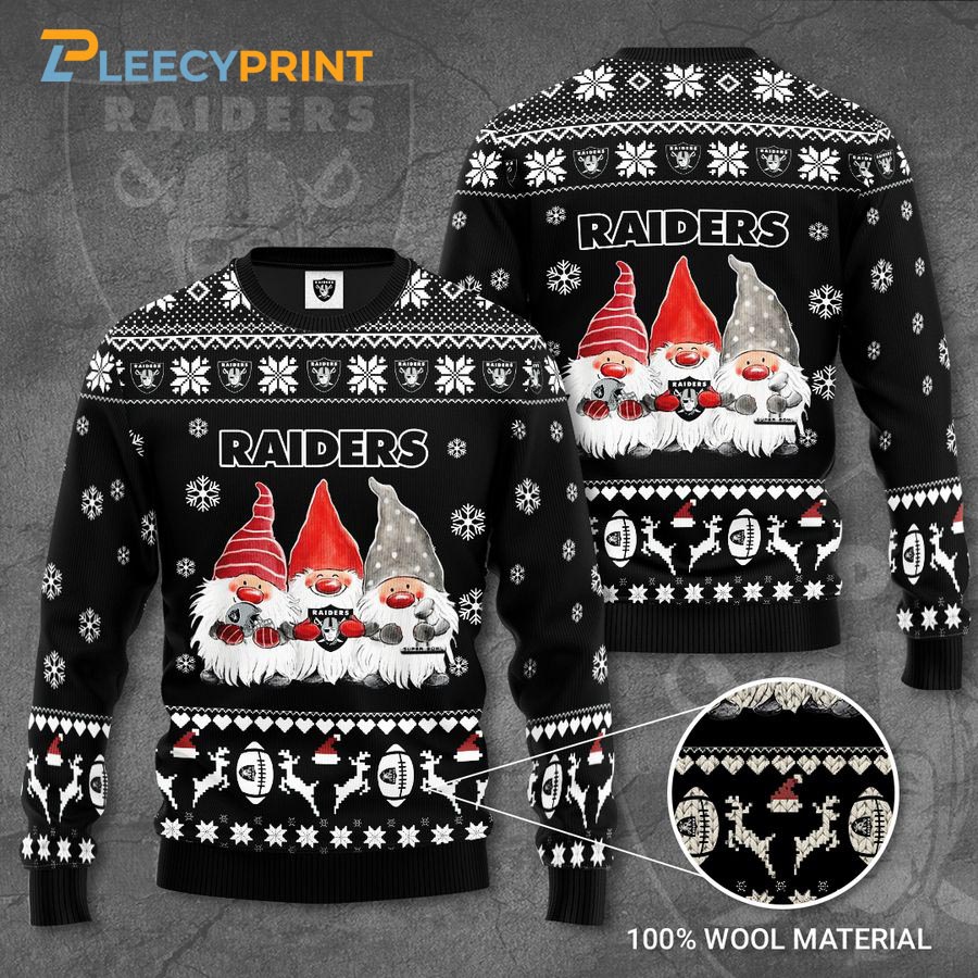 Las Vegas Raiders Gnome De Noel Black Christmas Sweater 1