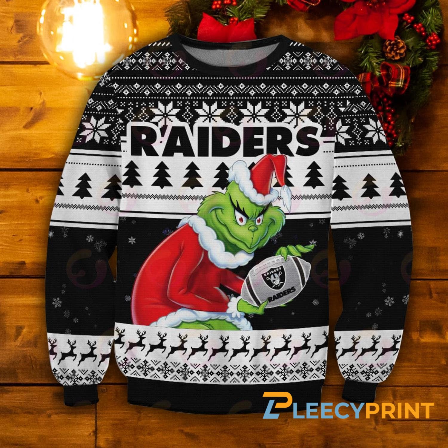 Las Vegas Raiders Grinch Football Ugly Christmas Sweater 1