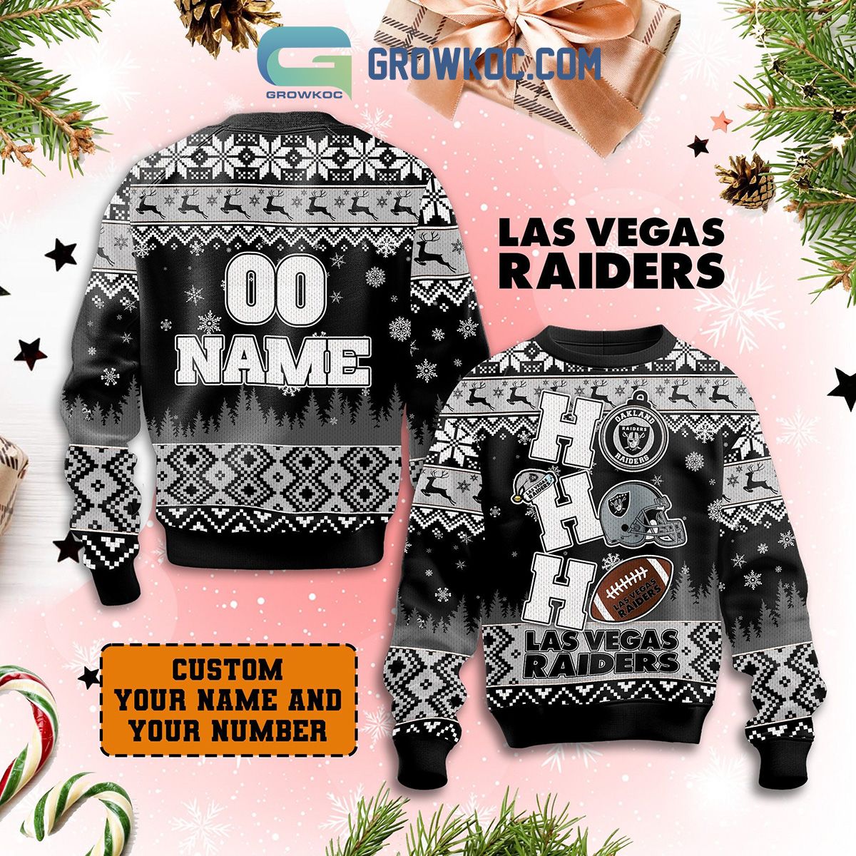 Las Vegas Raiders Ho Ho Ho Personalized Christmas Ugly Sweater2B1 UtrBQ