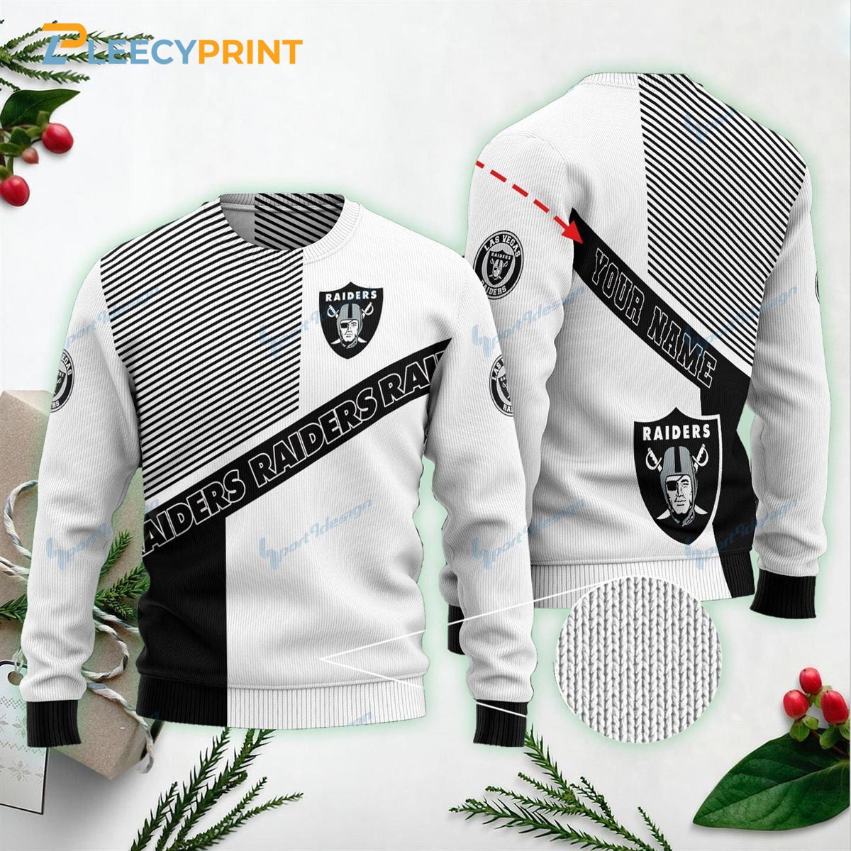 Las Vegas Raiders Personalized White Christmas Sweater 1