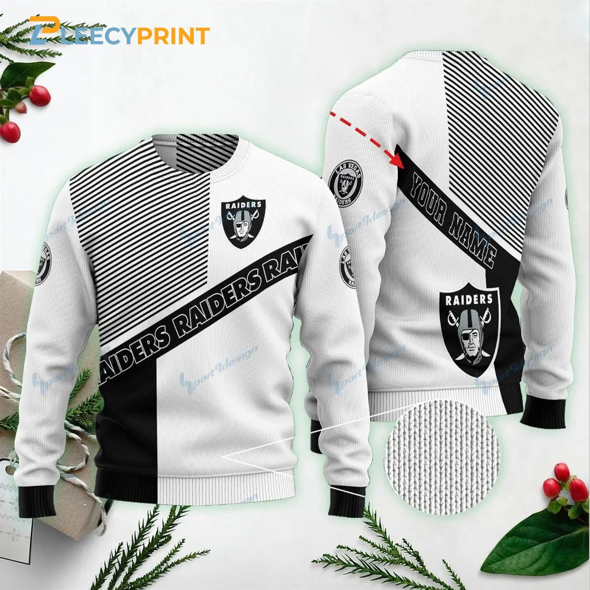 Las Vegas Raiders Personalized White Christmas Sweater 1