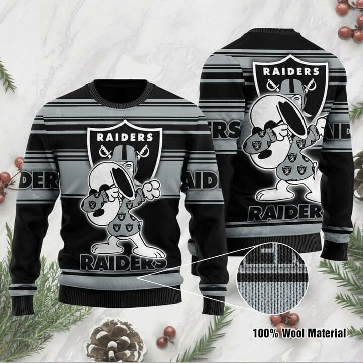 Las Vegas Raiders Snoopy Dab The Peanuts Black Ugly Sweater 1