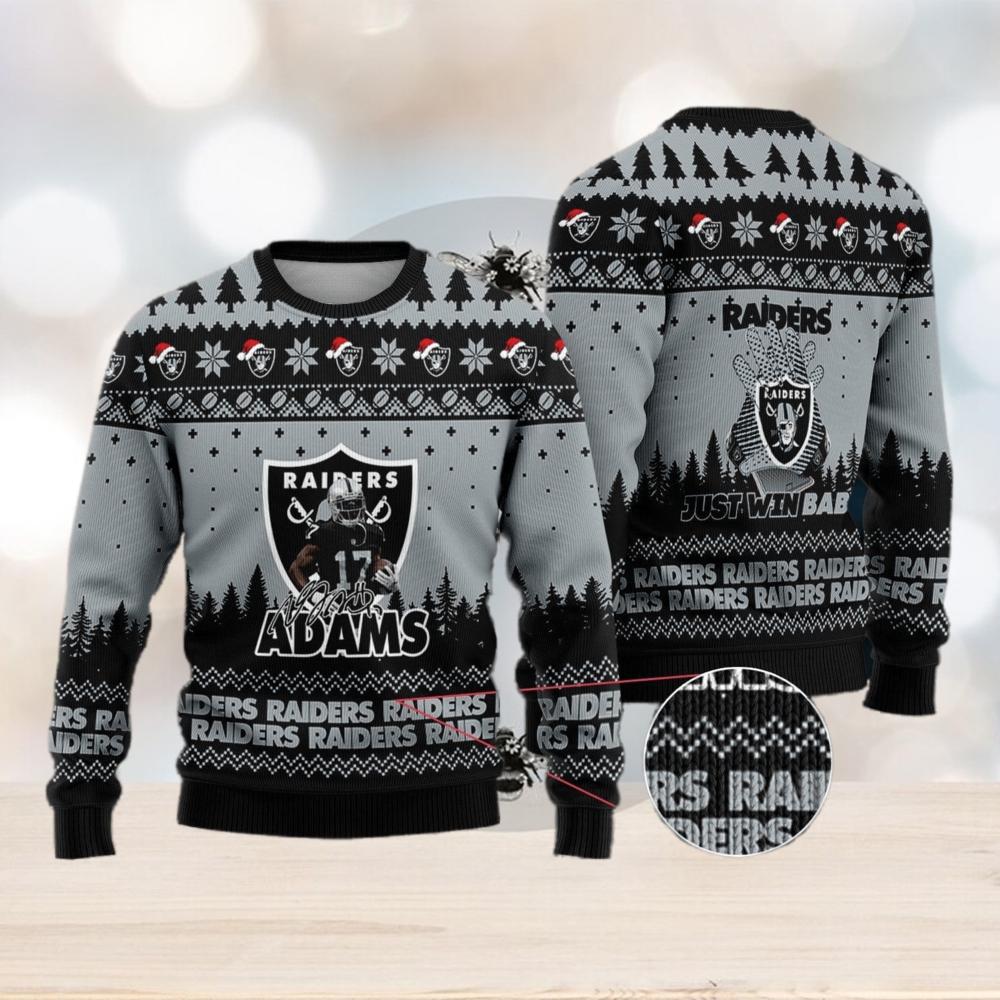Las Vegas Raiders Davante Adams 17 Super Bowl LVII 2023 Just Win Baby Ugly Christmas Sweater ht5mmy