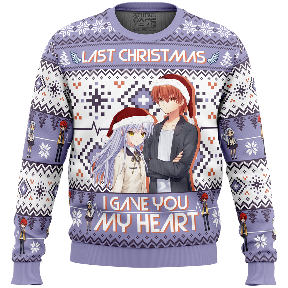 Last Christmas I Gave You My Heart Angel Beats Ugly Christmas Sweater FRONT mockup