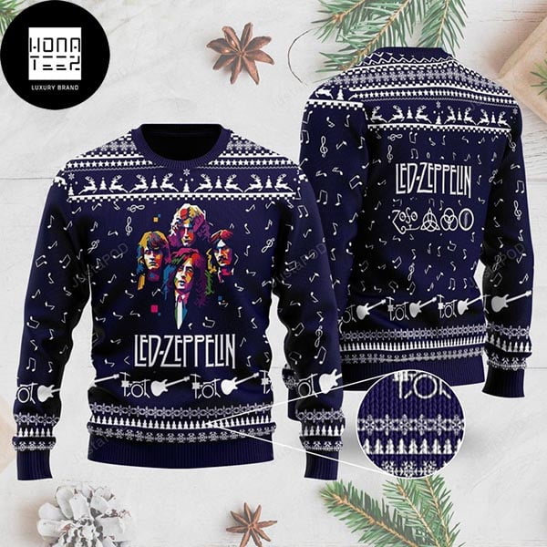 Led Zeppelin Dark Blue Guitar Pattern Xmas Gifts 2023 Ugly Christmas Sweater 78835110 1