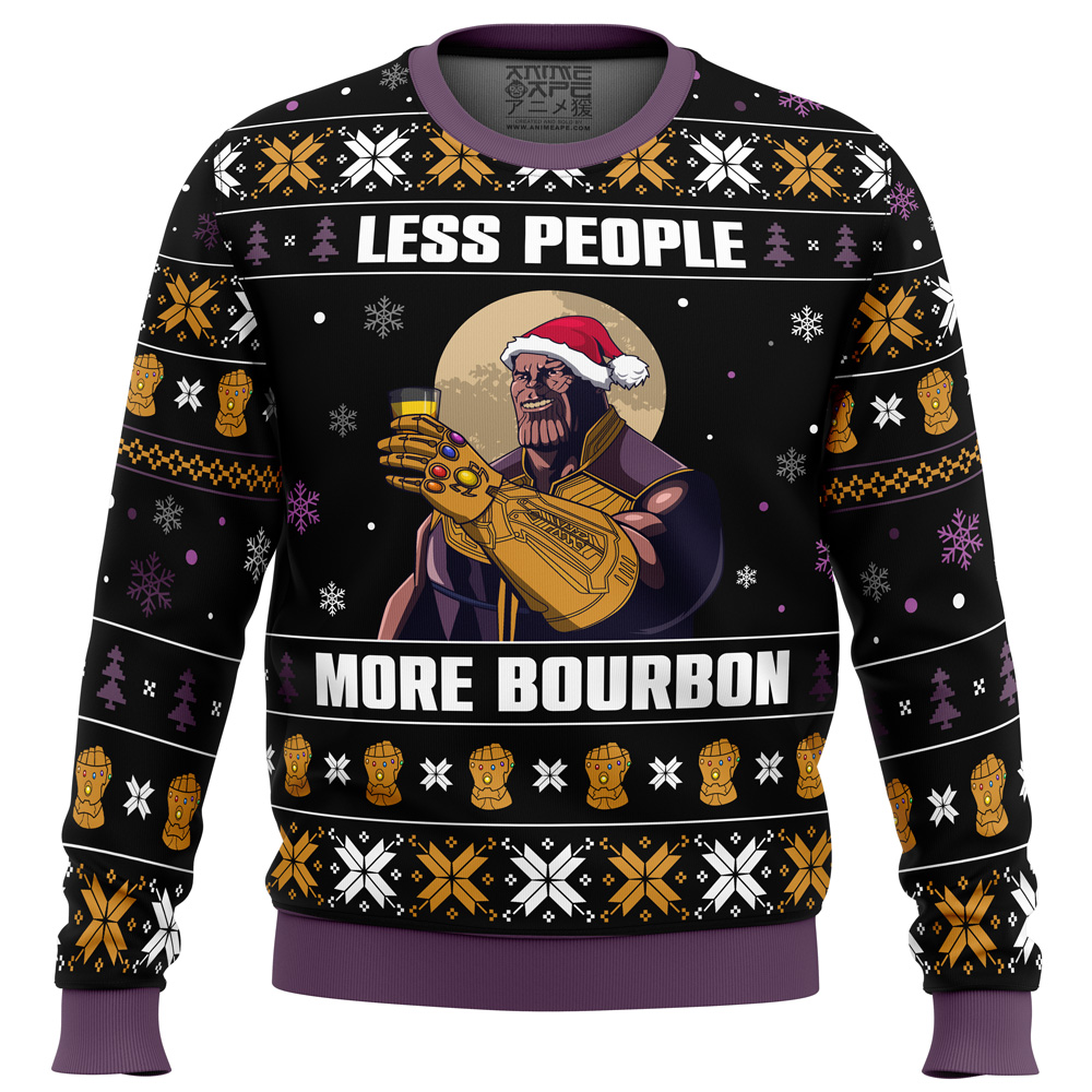 Less People More Bourbon Marvel Comics Ugly Christmas Sweater FRONT mockup