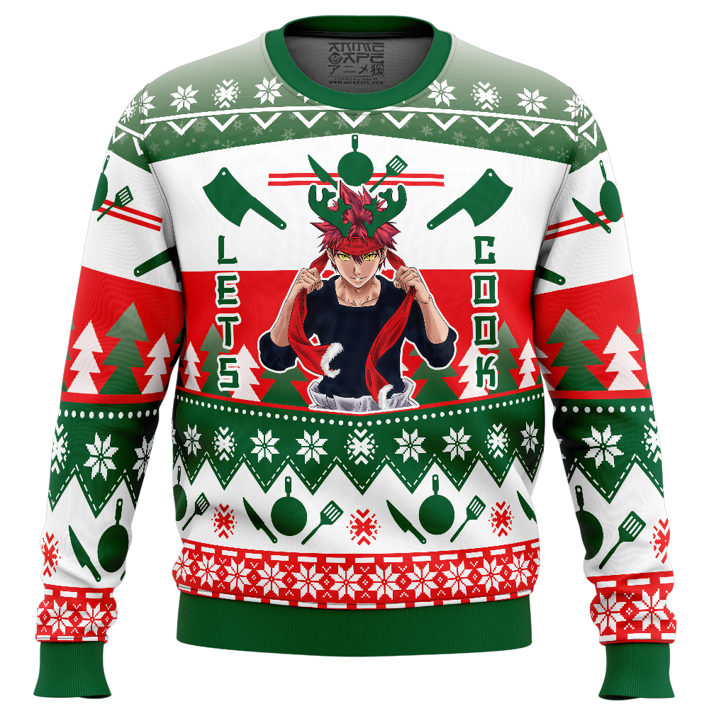 Lets Cook Food Wars Ugly Christmas Sweater FRONT mockup