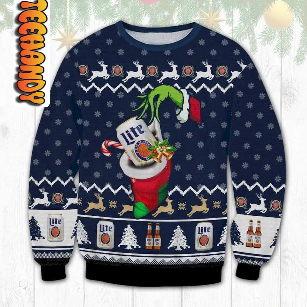 Lite Beer Grinch Hand Ugly Christmas Sweater