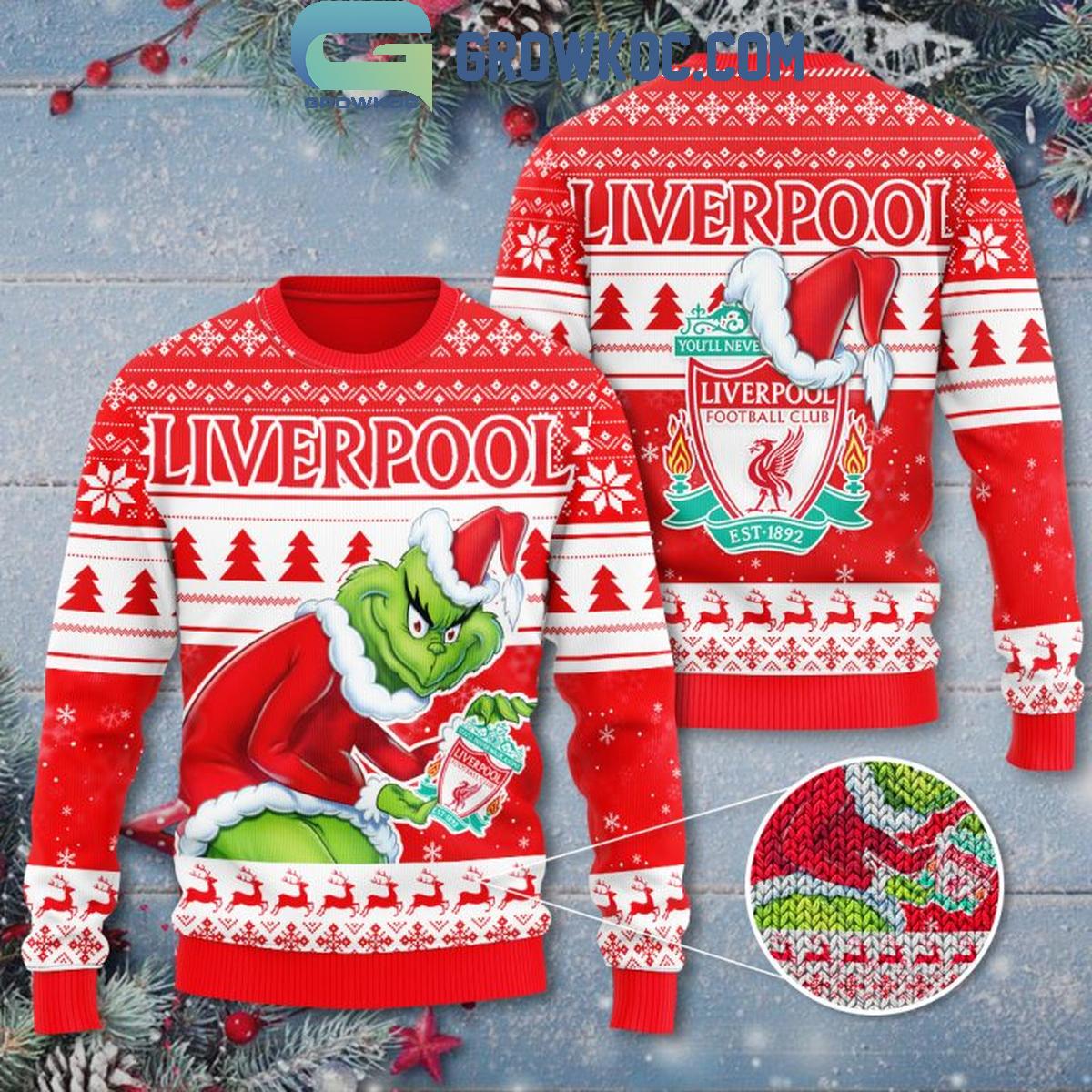 Liverpool The Reds Grinch Who Steals Christmas 2024 Ugly Sweater 1 m4KEe