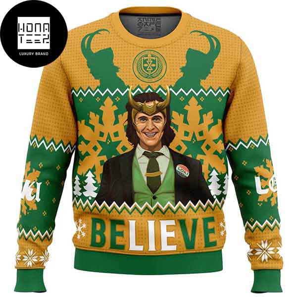 Loki Believe Marvel Snowflakes Pattern 2023 Ugly Christmas Sweater