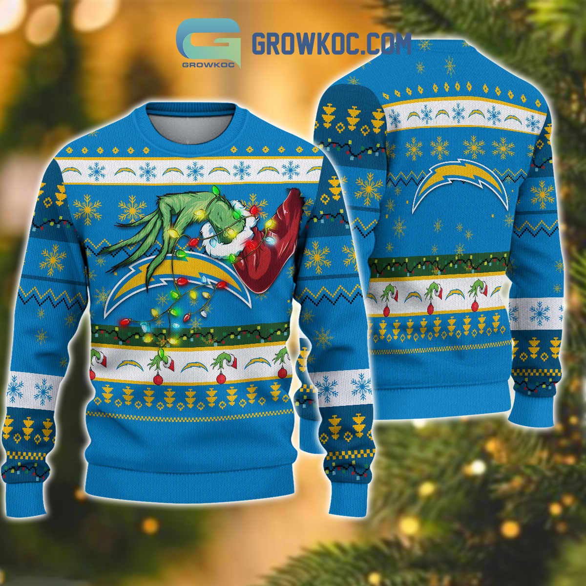 Los Angeles Chargers NFL Grinch Christmas Ugly Sweater2B1 WuHBv