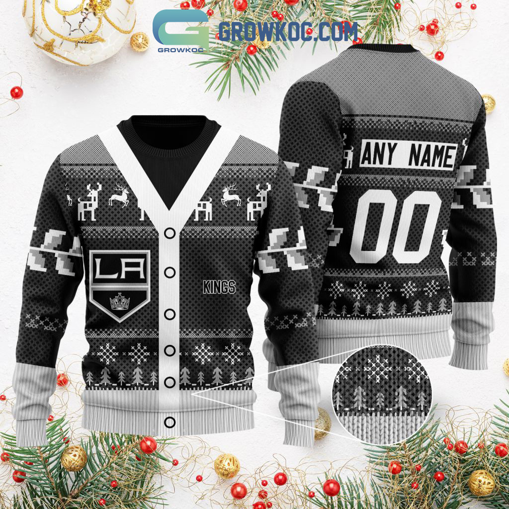 Los Angeles Kings Supporter Custom Name Number Christmas Holiday Ugly Sweater2B0 zXrL3