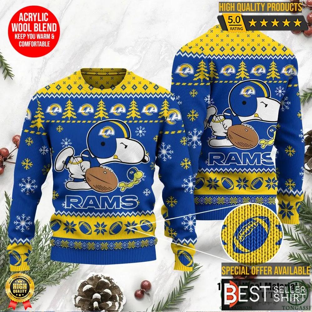 Los Angeles Rams Logos American Football Snoopy Dog Christmas Ugly Sweater 1 1