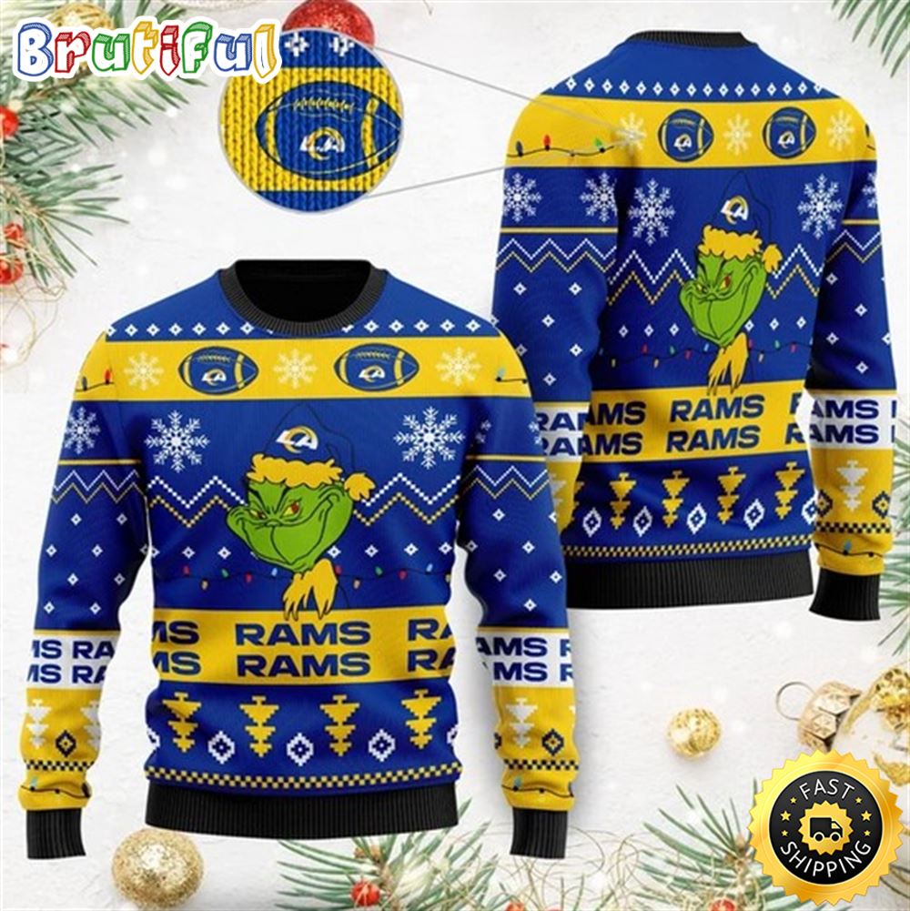 Los Angeles Rams American NFL Football Team Logo Cute Grinch Christmas Ugly Sweater u71j9r