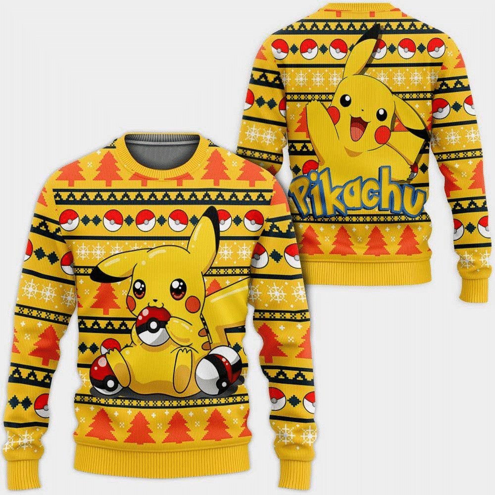 Lovely Pikachu And Ball Pokemon Christmas Sweater 1