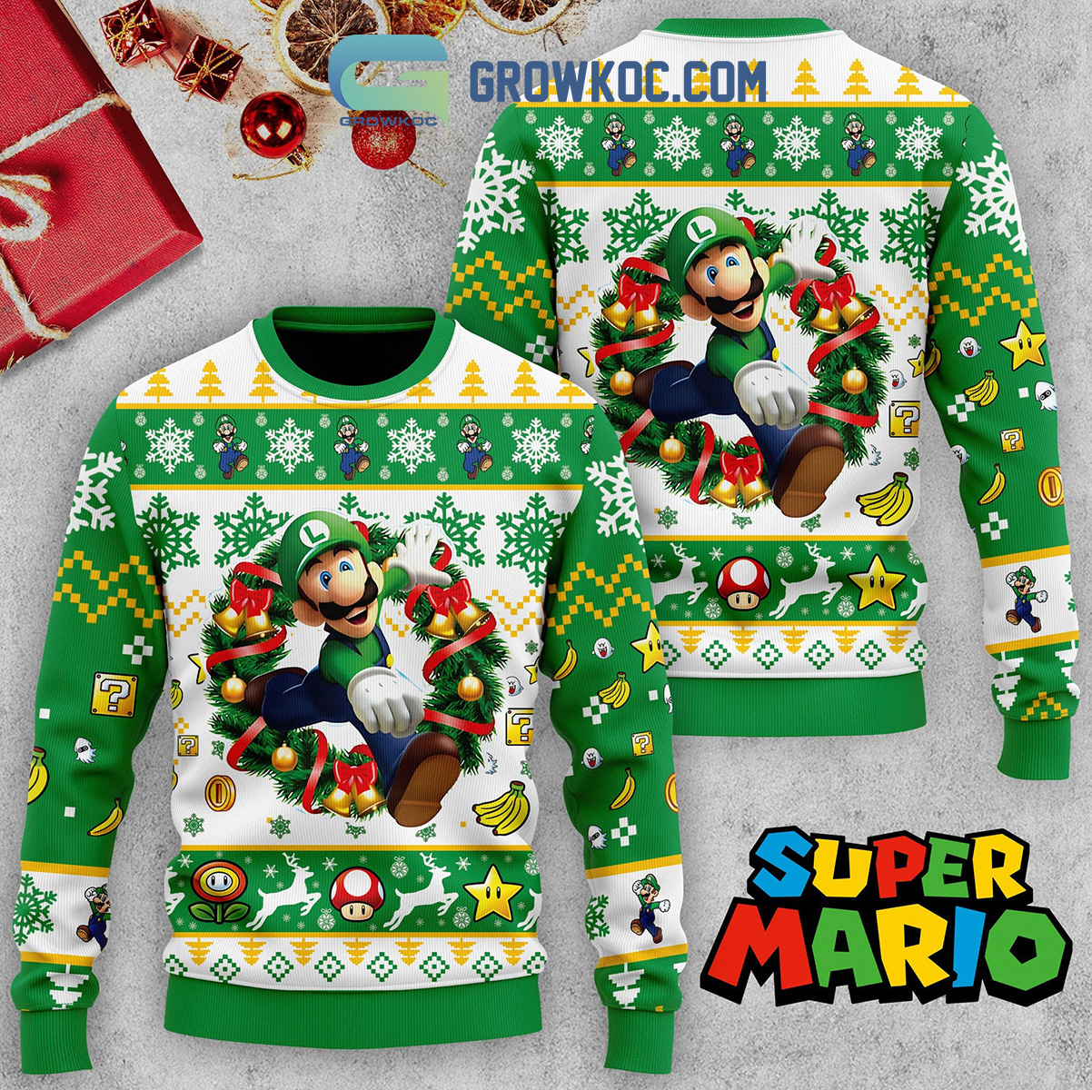 Luigi Snow Christmas Ugly Sweater2B1 DKpXp