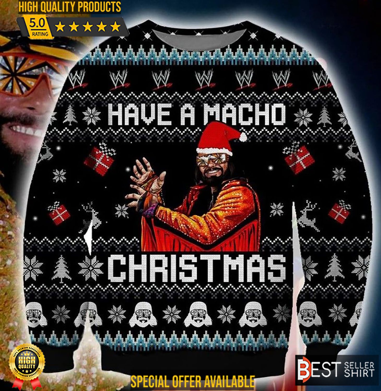 Macho Man 3d Ugly Christmas Sweater Have A Macho Christmas Sweatshirt