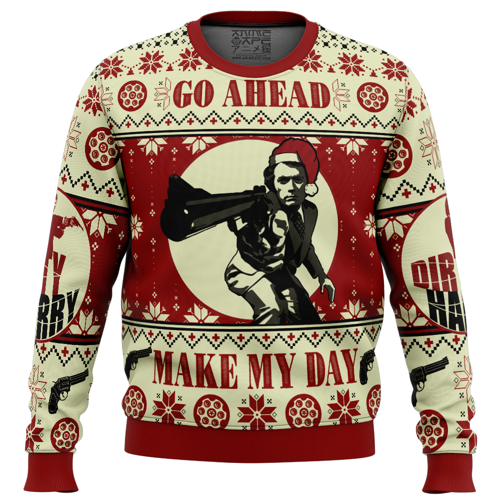 Make my Day Dirty Harry Ugly Christmas Sweater FRONT mockup