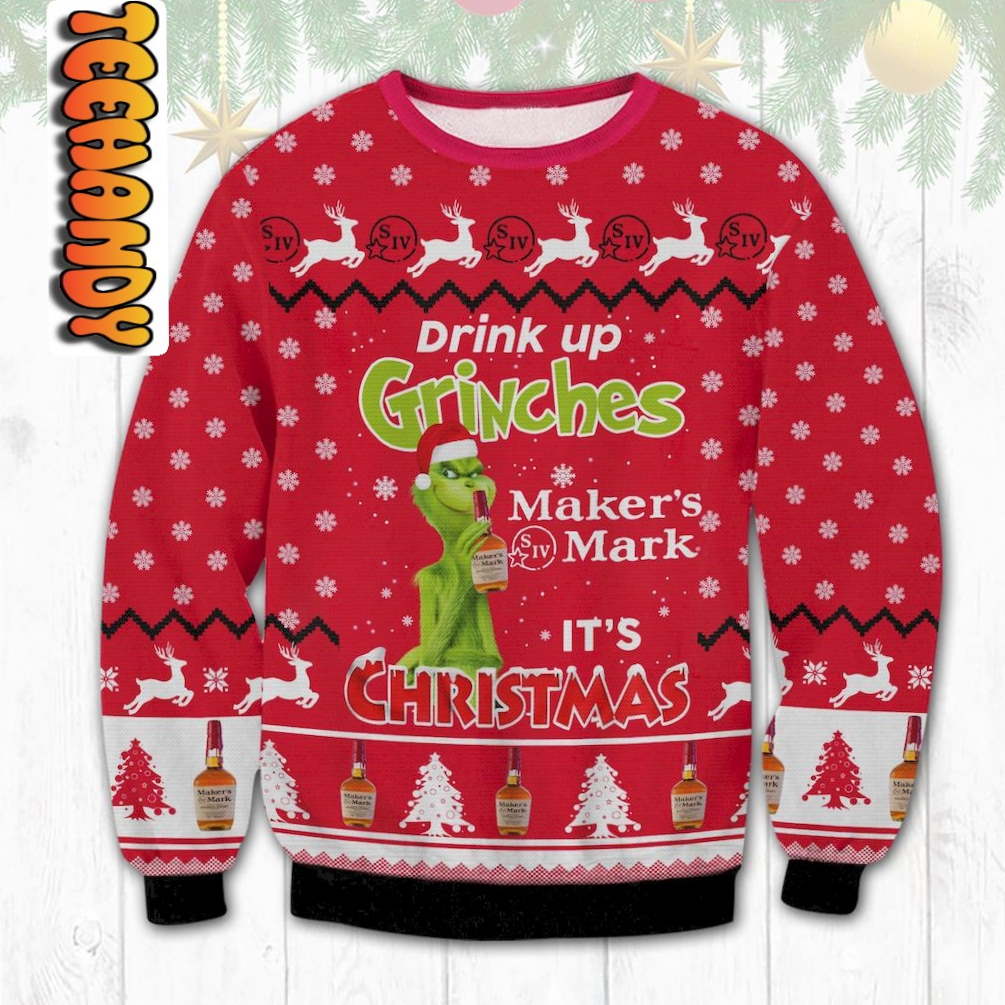 Makers Mark Drink Up Grinches Ugly Christmas Sweater