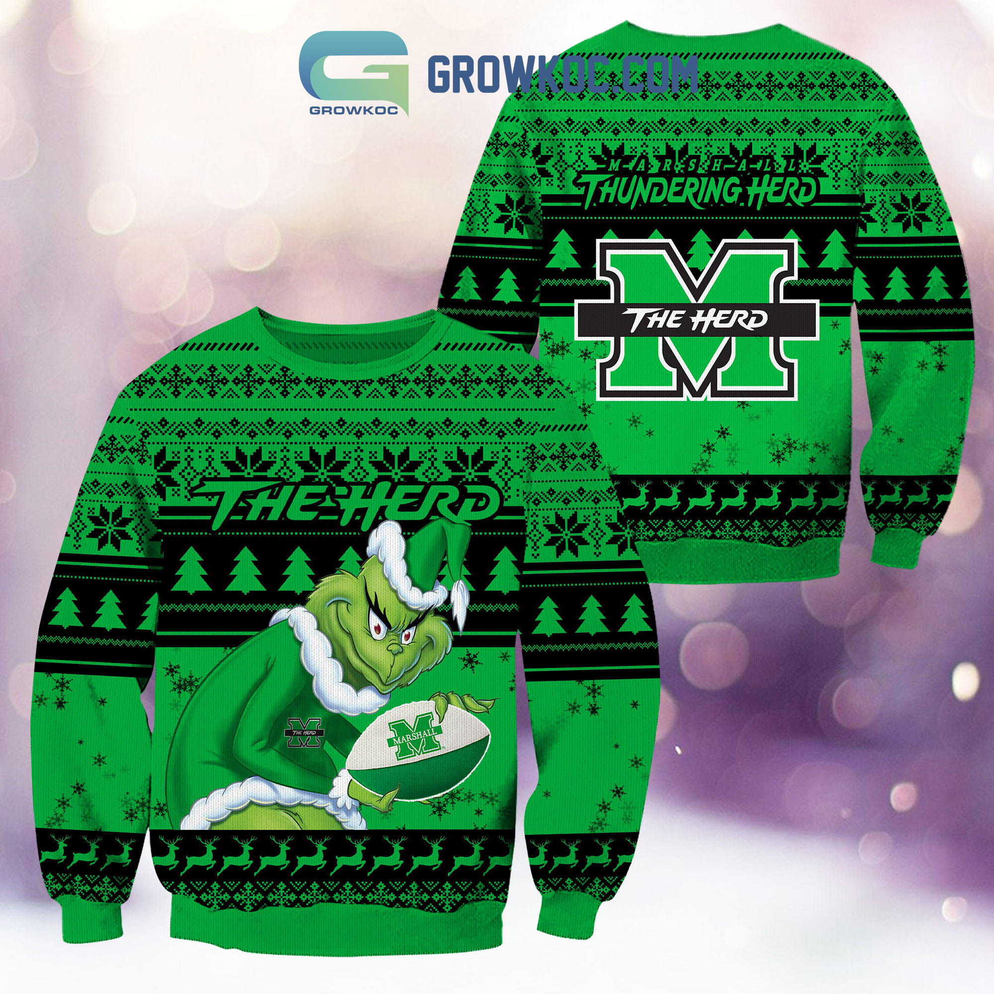 Marshall Thundering Herd Grinch NCAA Christmas Ugly Sweater2B1 e5PjD