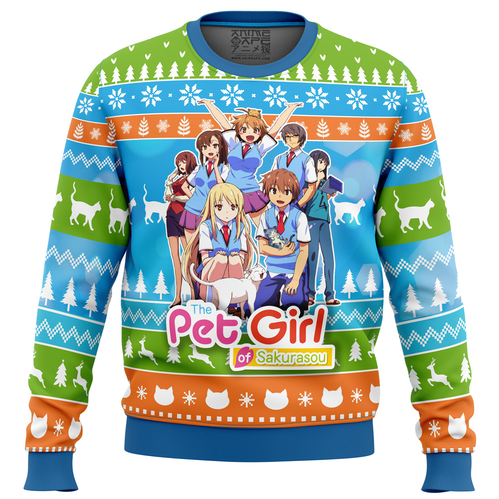 Mashiro and Friends The Pet Girl of Sakurasou Ugly Christmas Sweater FRONT mockup