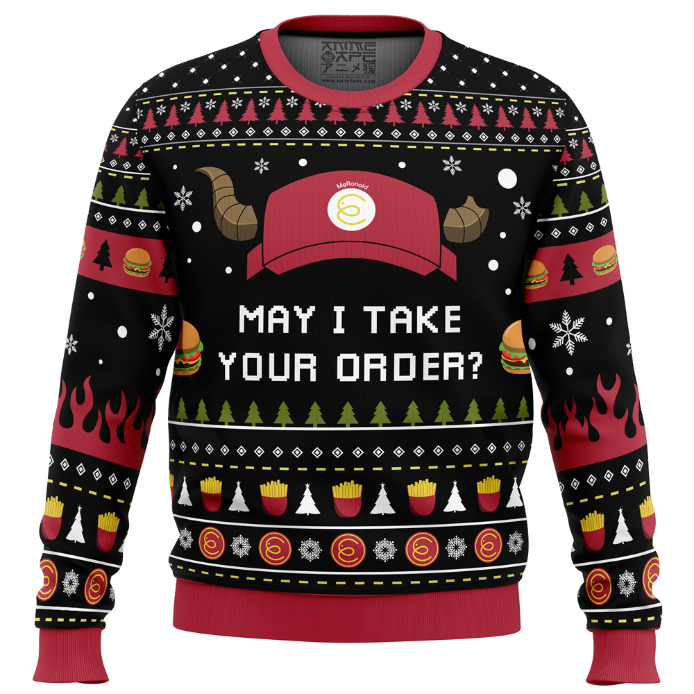 May I Take Your Order The Devil is a Part Timer Ugly Christmas Sweater FRONT mockup