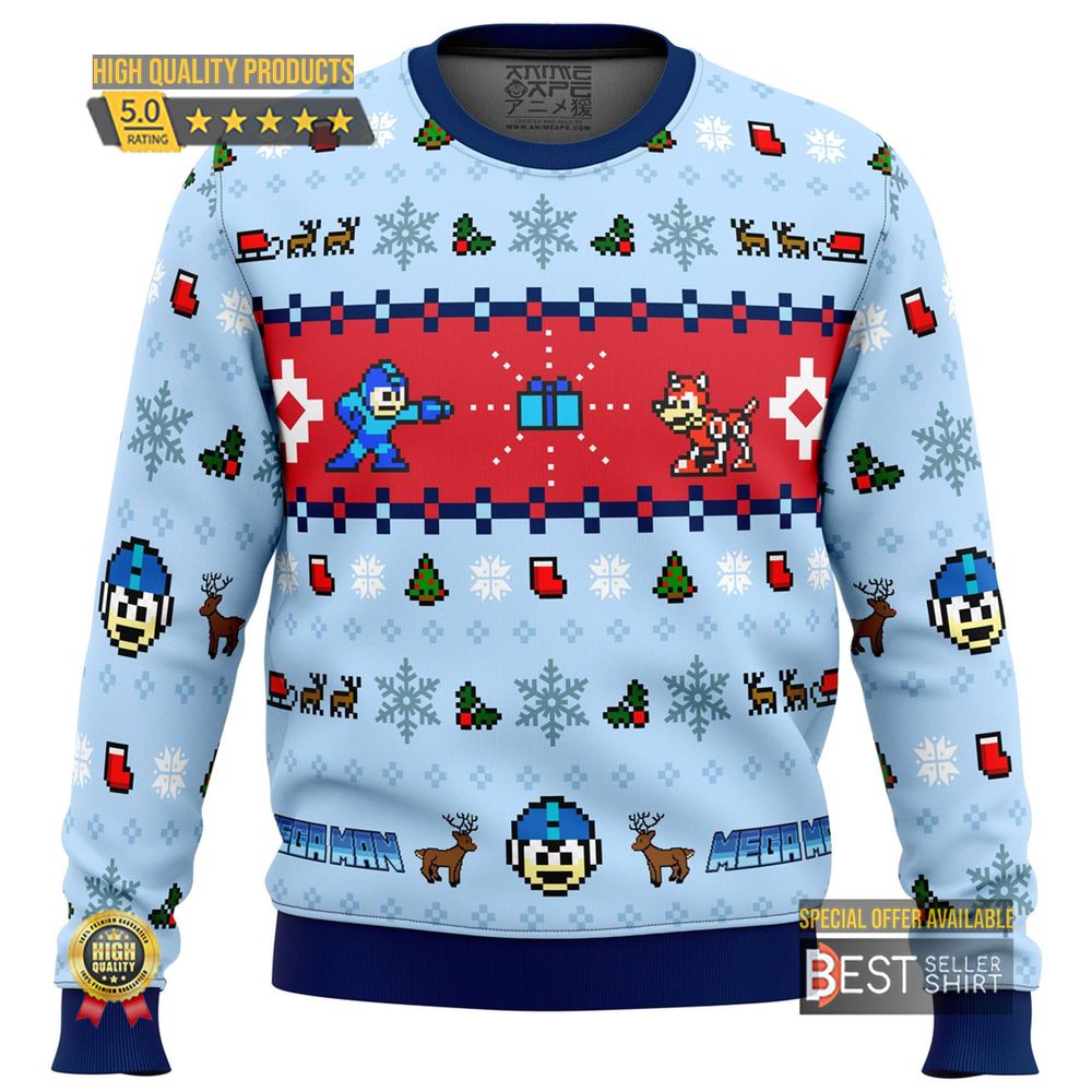 Mega Man Video Game Ugly Christmas Sweatshirt Mega Man Bass Ugly Sweater Mega Man Star 1