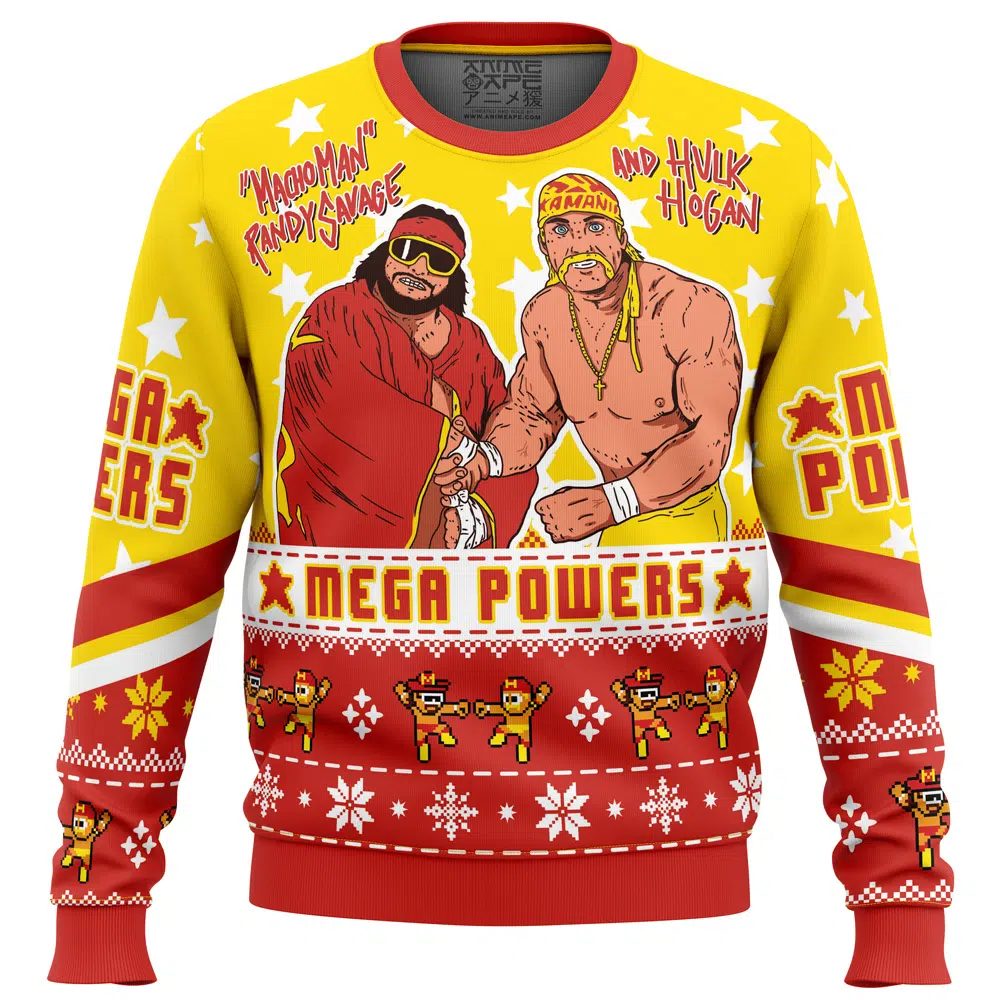 Mega Powers MachoMan and HulkHogan PC Ugly Christmas Sweater FRONT mockup