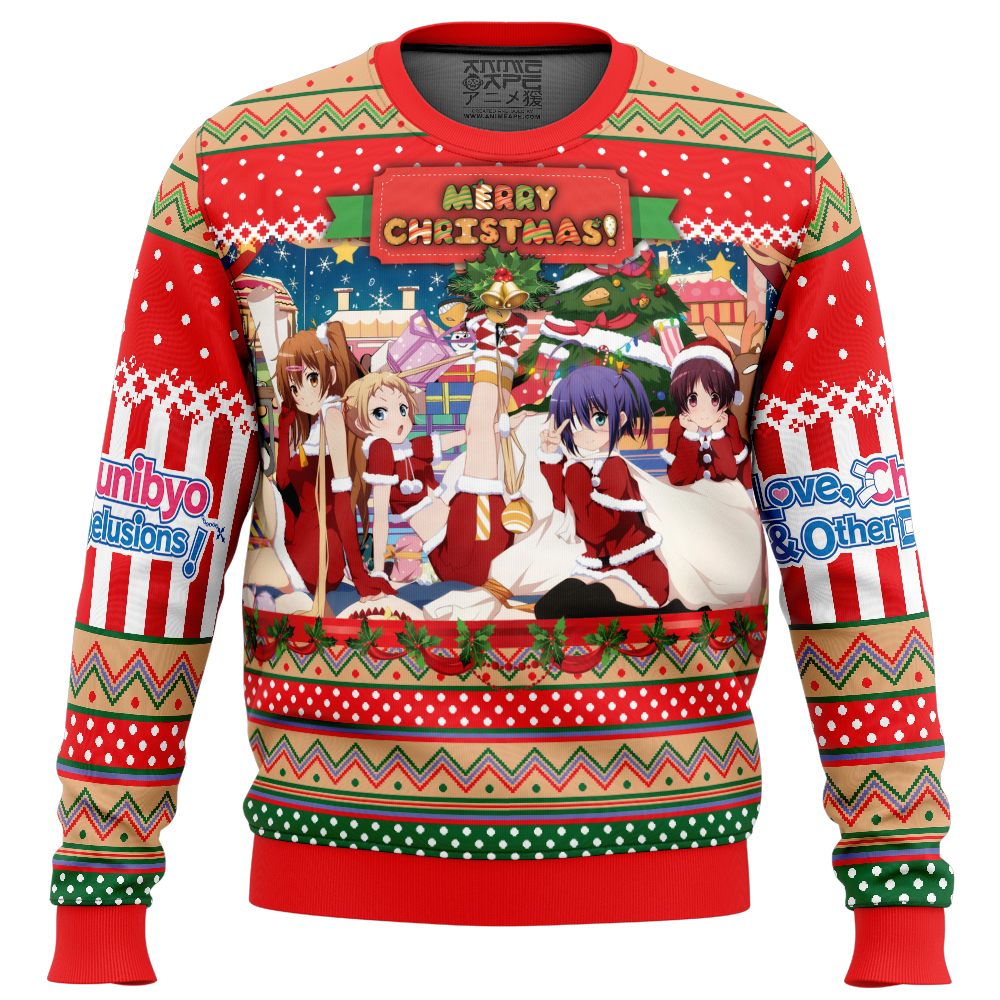 Merry Christmas Ladies Love Chunibyo Other Delusions Ugly Christmas Sweater FRONT mockup