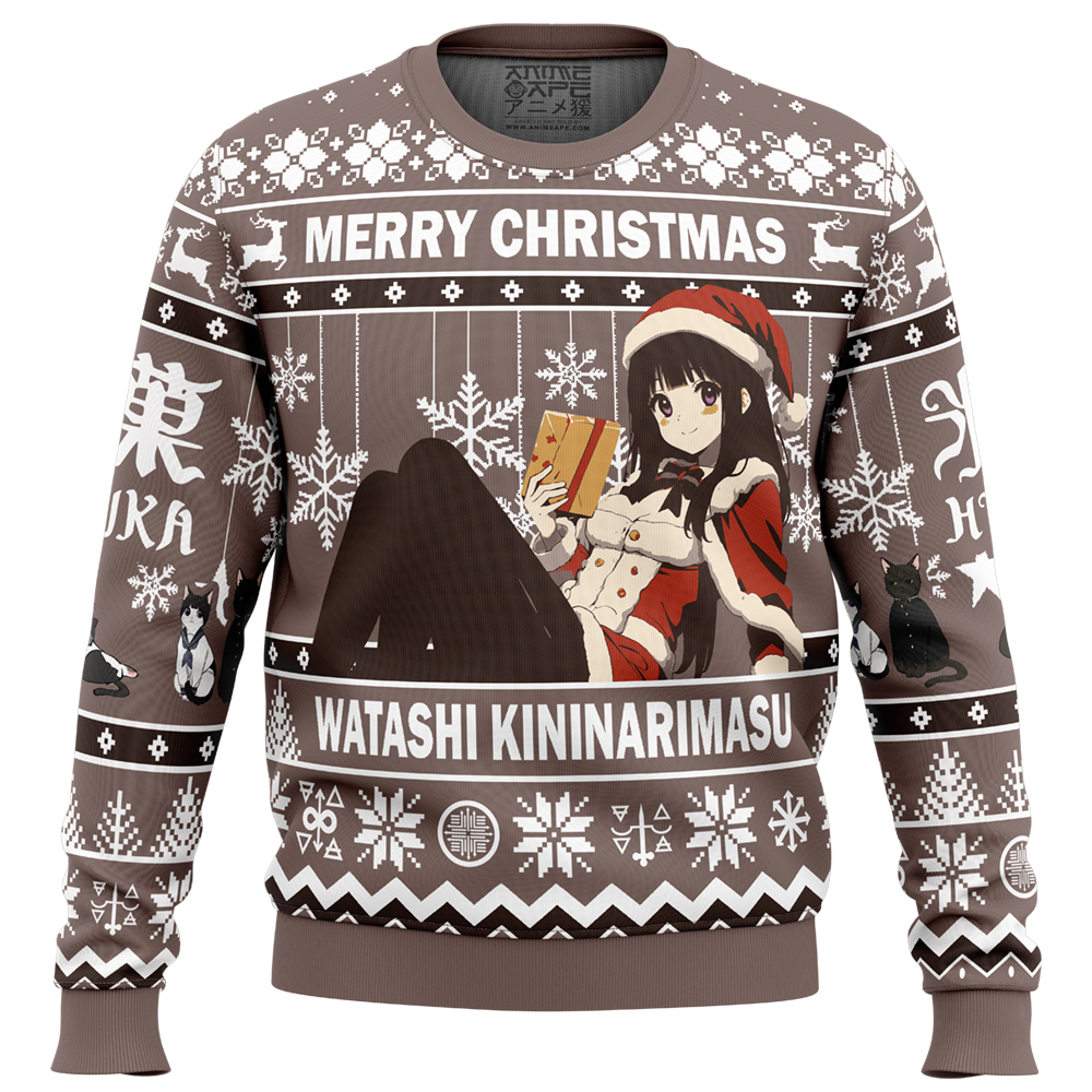 Merry Christmas Watashi Kininarimasu Hyouka Ugly Christmas Sweater FRONT mockup