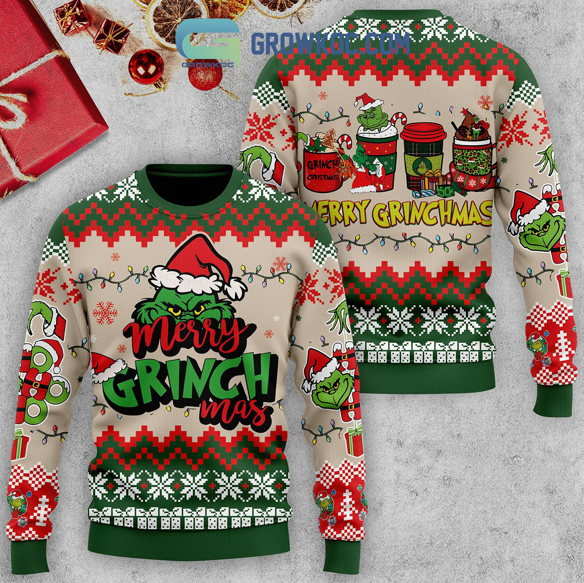 Merry Grinchmas Snow Christmas Ugly Sweater2B1 VS9B7