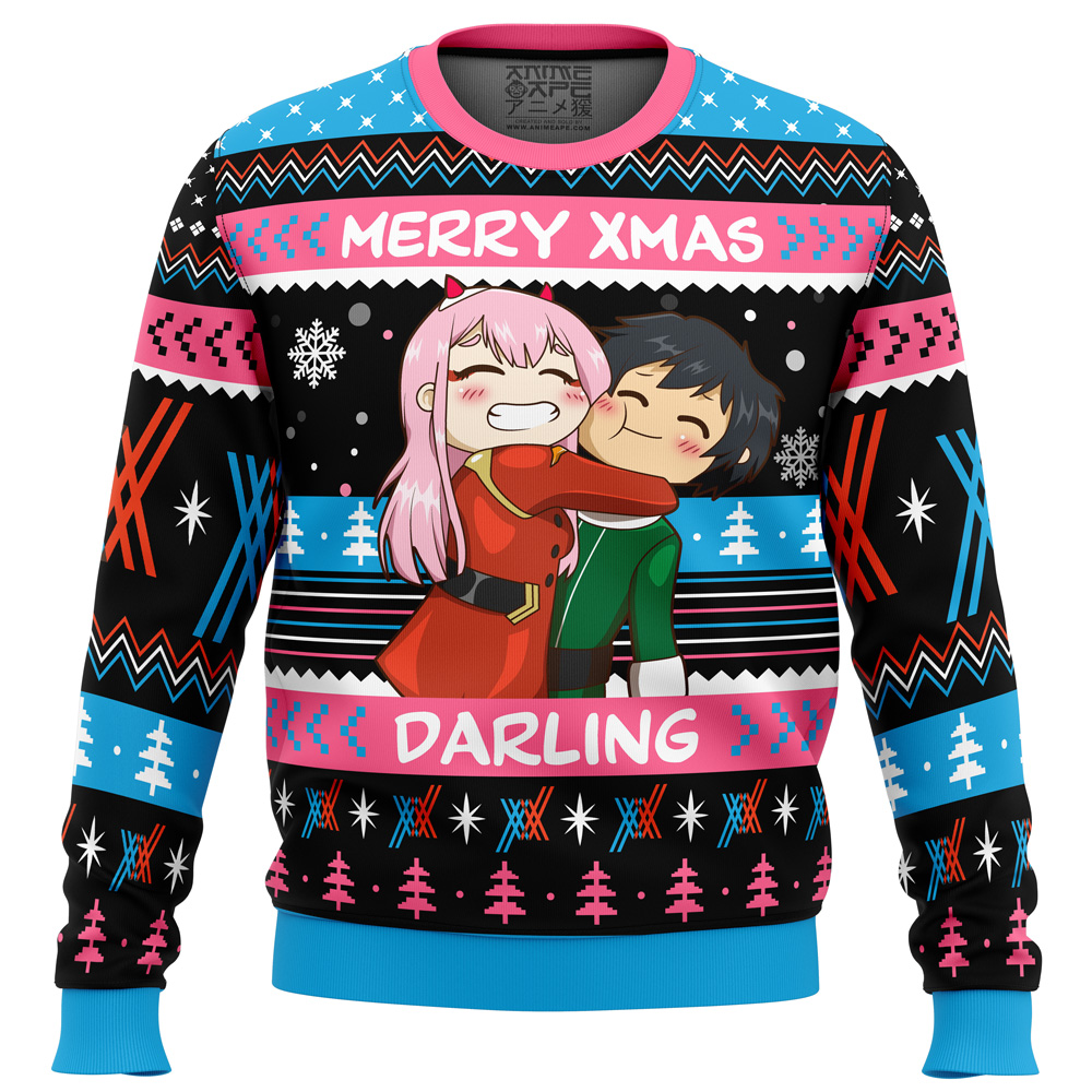 Merry Xmas Darling Darling in the FranXX Ugly Christmas Sweater FRONT mockup