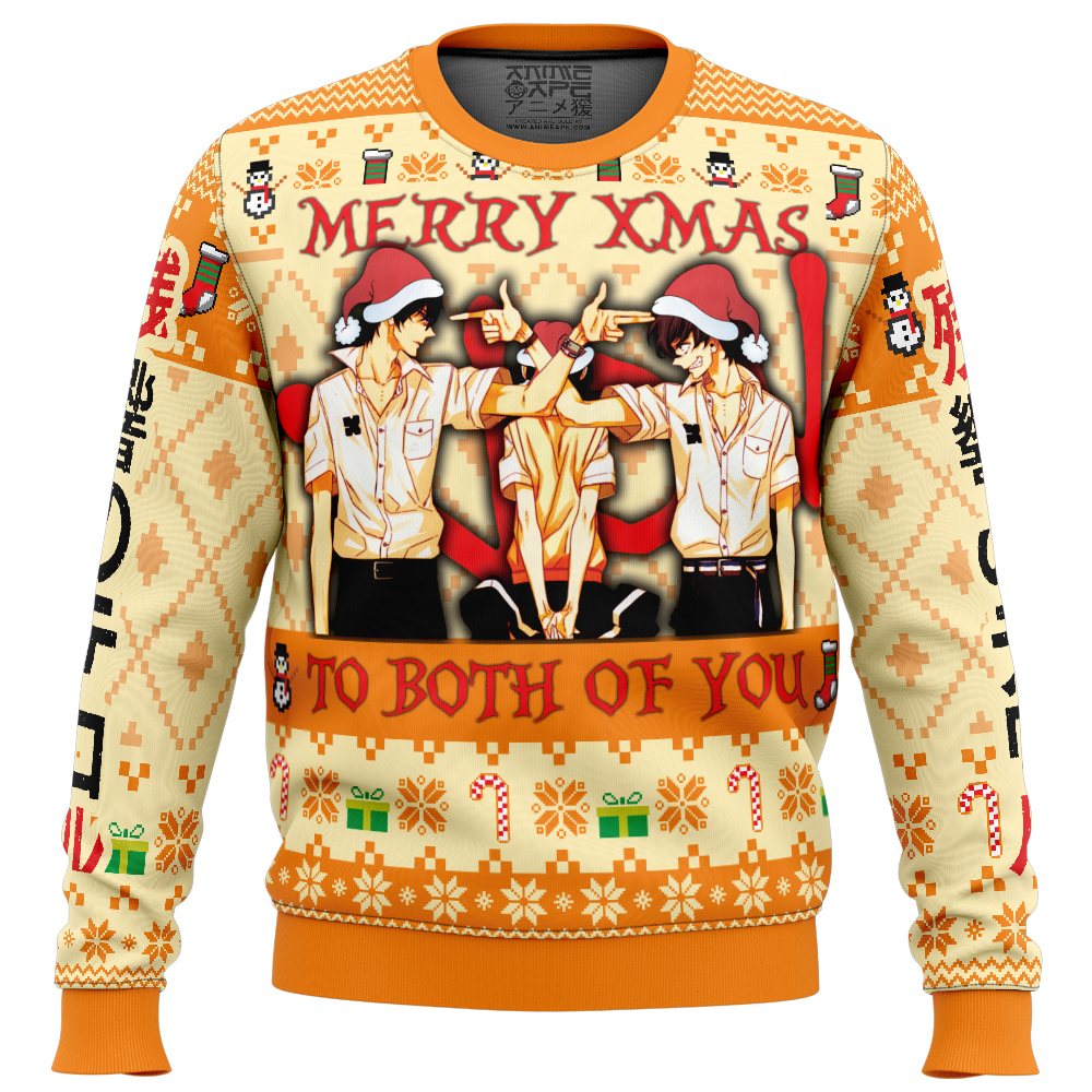 Merry Xmas to Both of You Terror in Resonance Ugly Christmas Sweaters FRONT mockup