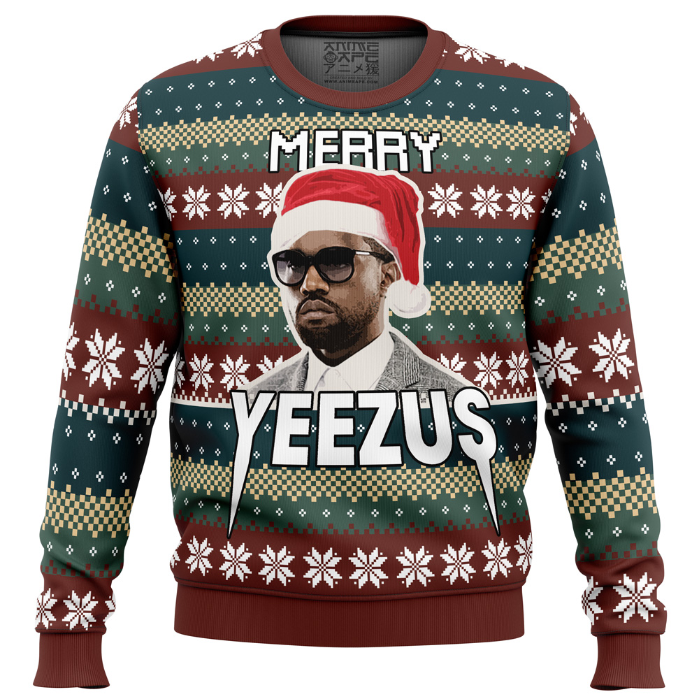 Merry Yeezus Kanye West Ugly Christmas Sweater FRONT mockup