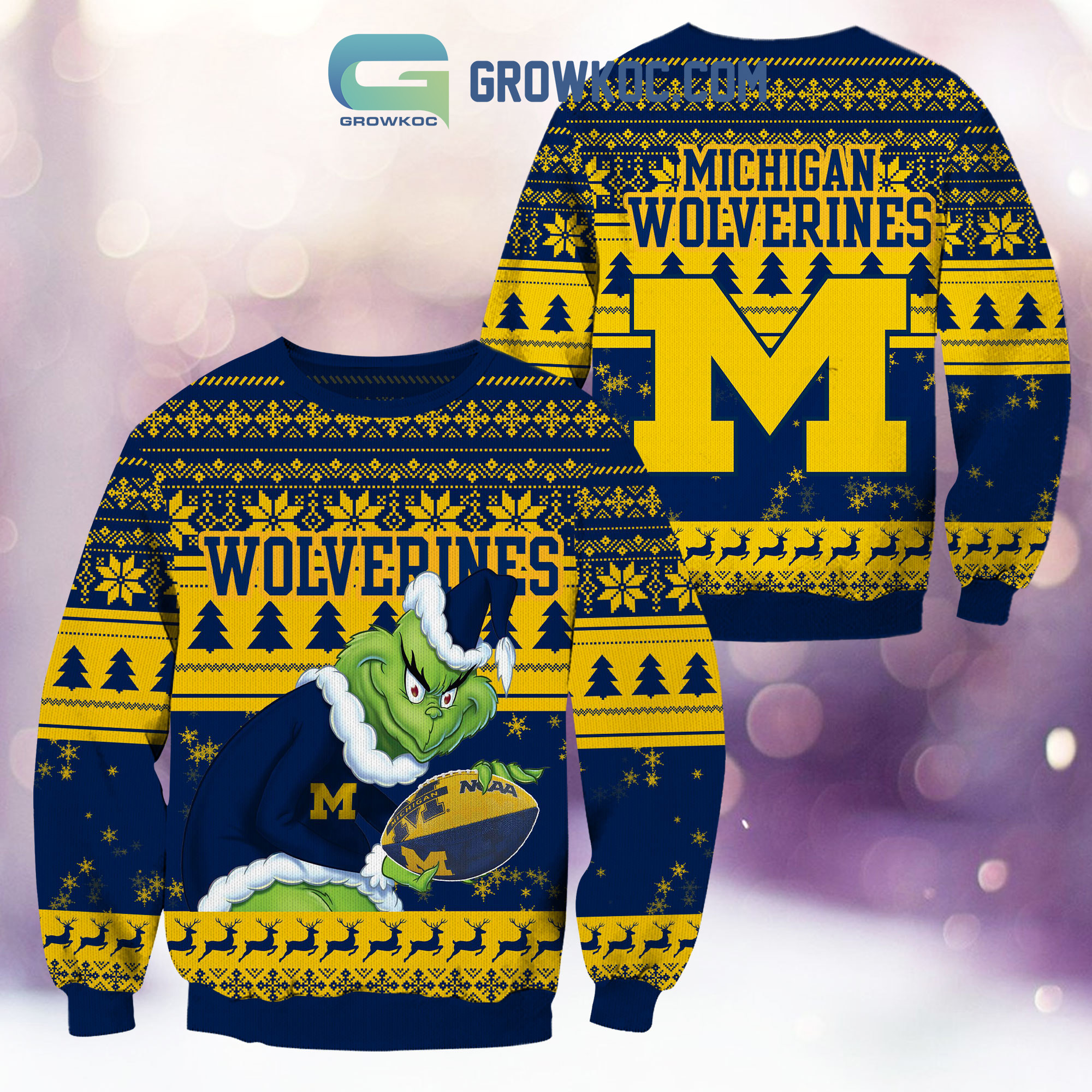 Michigan Wolverines Grinch NCAA Christmas Ugly Sweater2B1 q96Yt