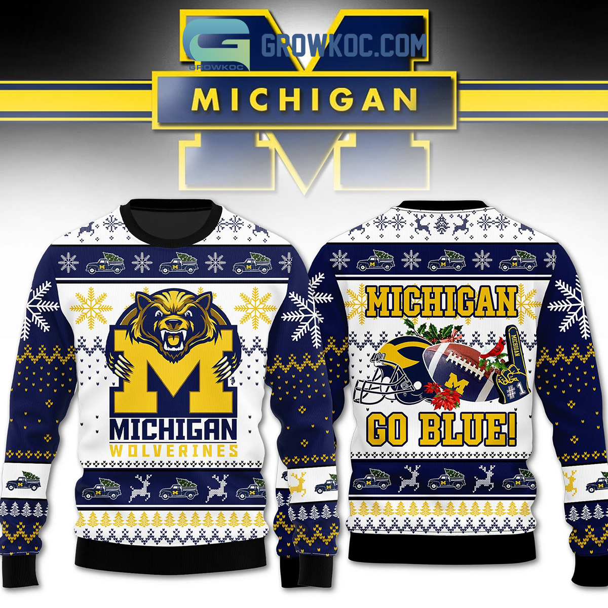 Michigan Wolverines Michigan Go Blue Christmas Ugly Sweater2B1 Cg33Y