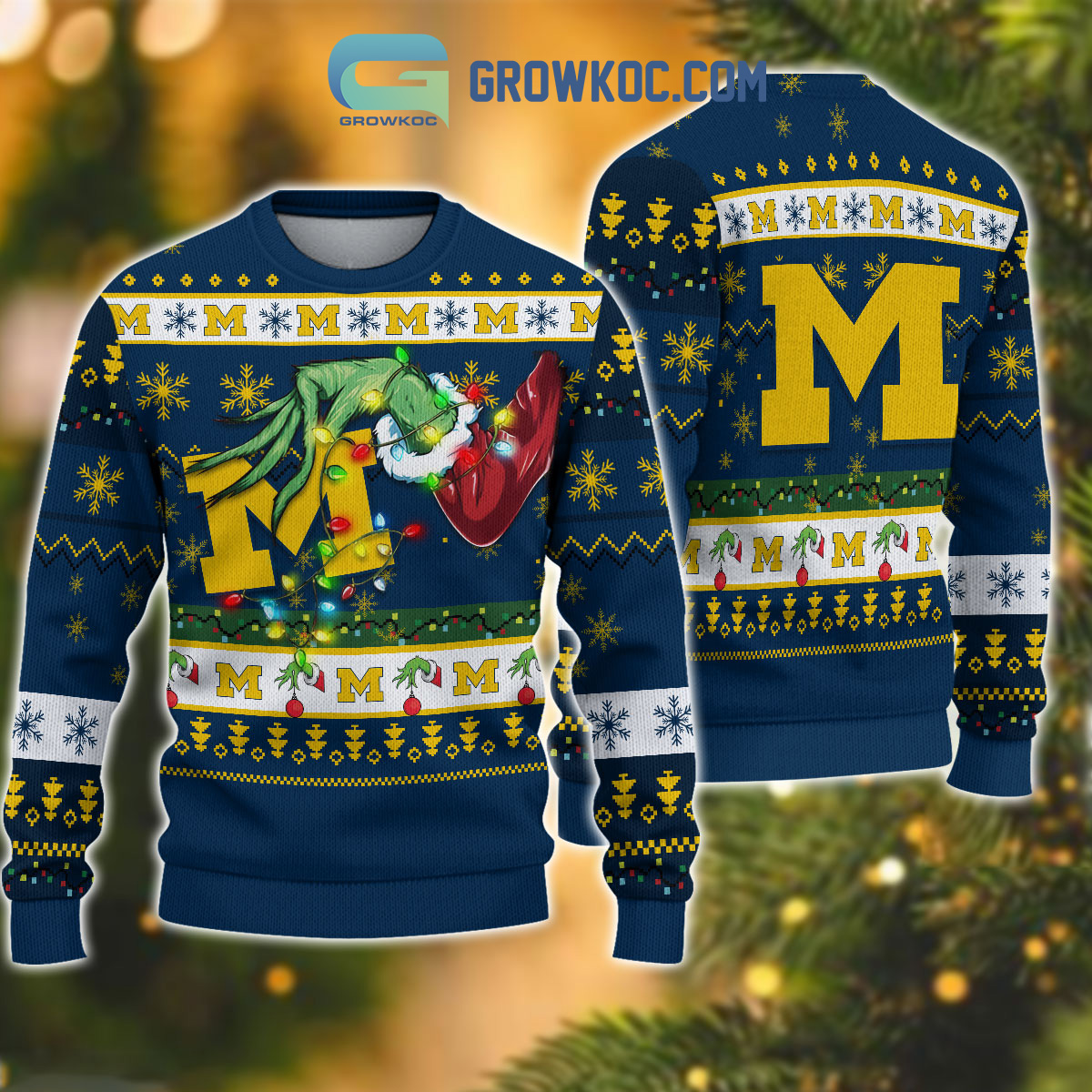 Michigan Wolverines NCAA Grinch Christmas Ugly Sweater2B1 nDSPm