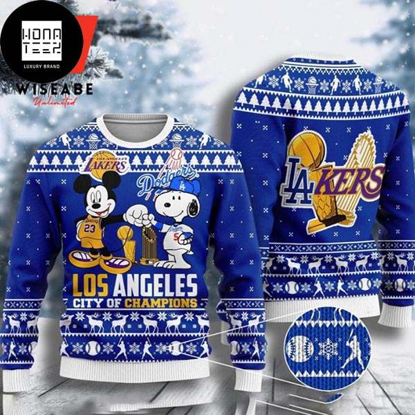 Mickey Mouse And Snoopy Cheap Moment Los Angeles Dodgers 2023 Ugly Christmas Sweater 78531646 1