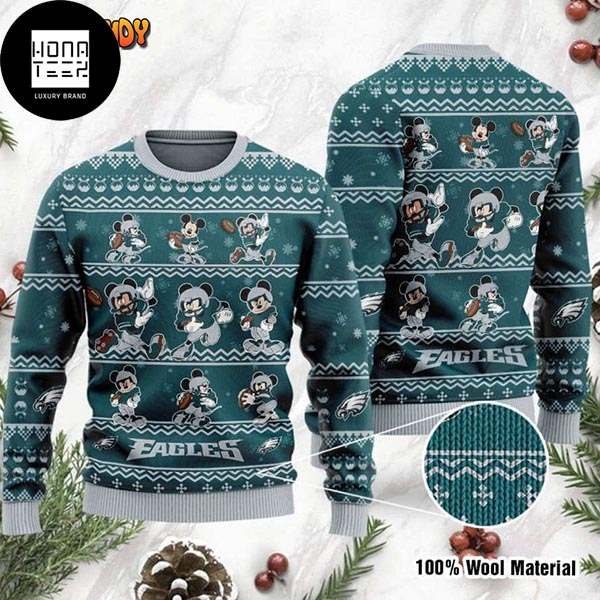 Mickey Mouse Philadelphia Eagles Pattern 2023 Ugly Christmas Sweater 47947765 1