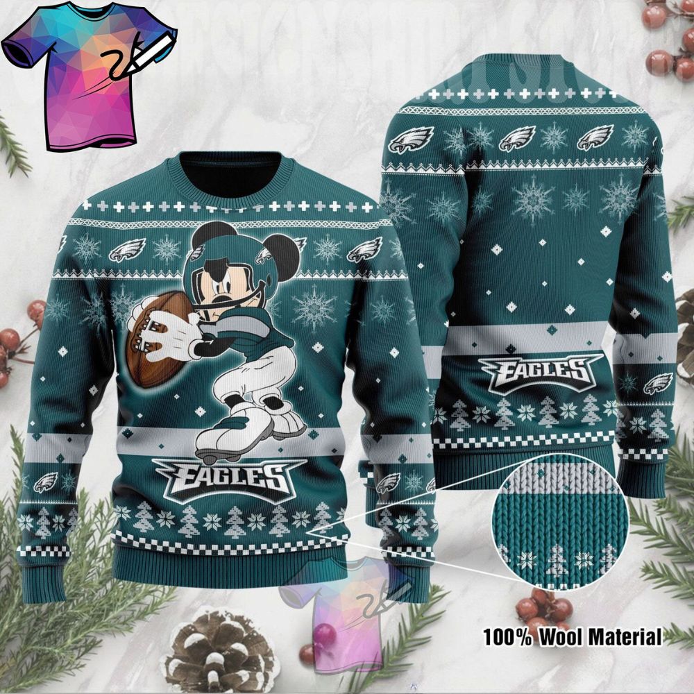 Mickey Mouse Playing Philadelphia Eagles Disney Ugly Christmas Sweater 1