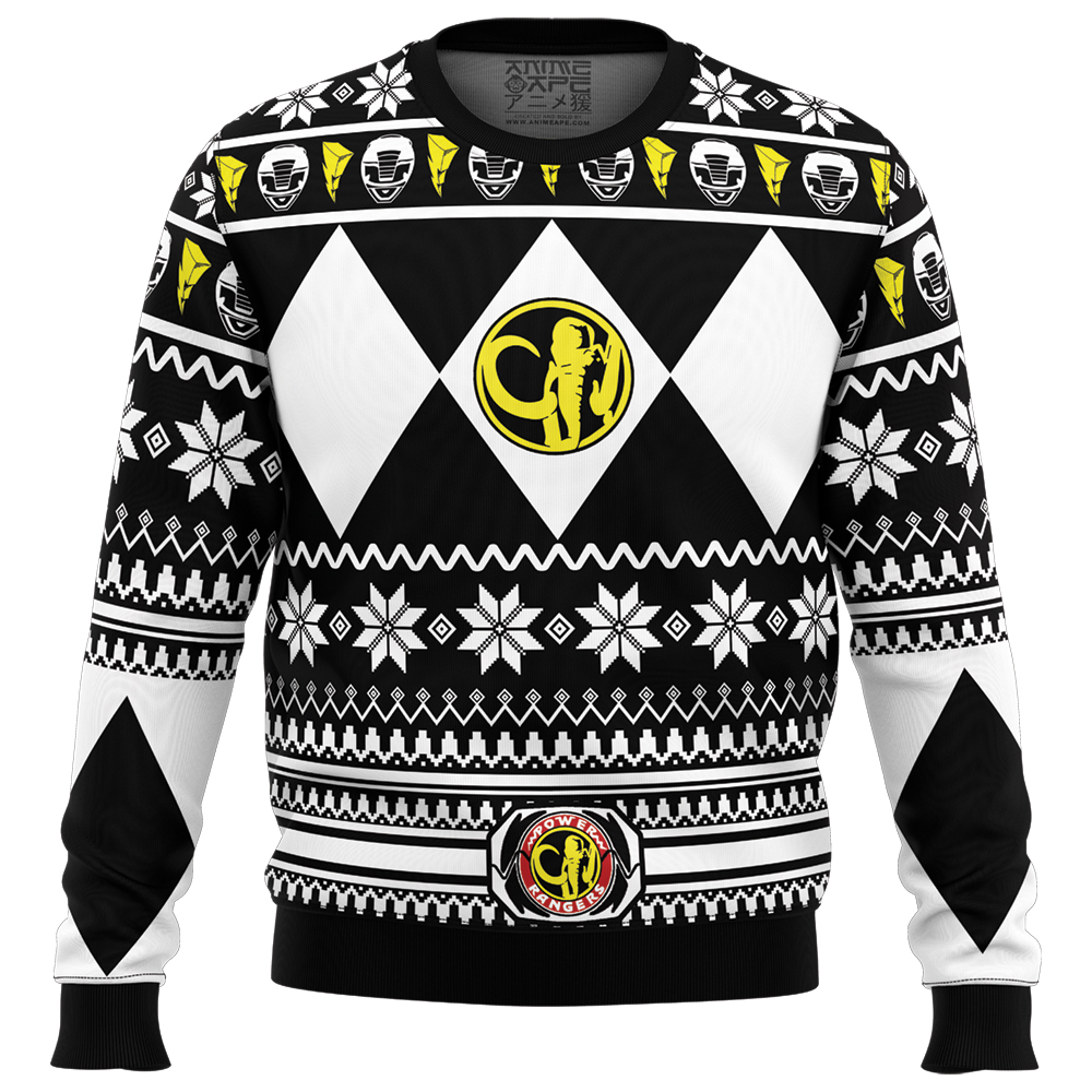 Mighty Morphin Black Ranger Power Ranger Ugly Christmas Sweater FRONT mockup