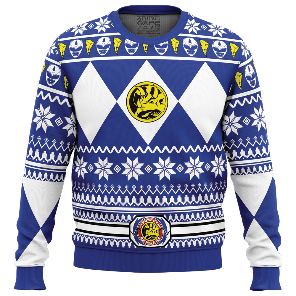 Mighty Morphin Blue Ranger Power Rangers Ugly Christmas Sweater FRONT mockup