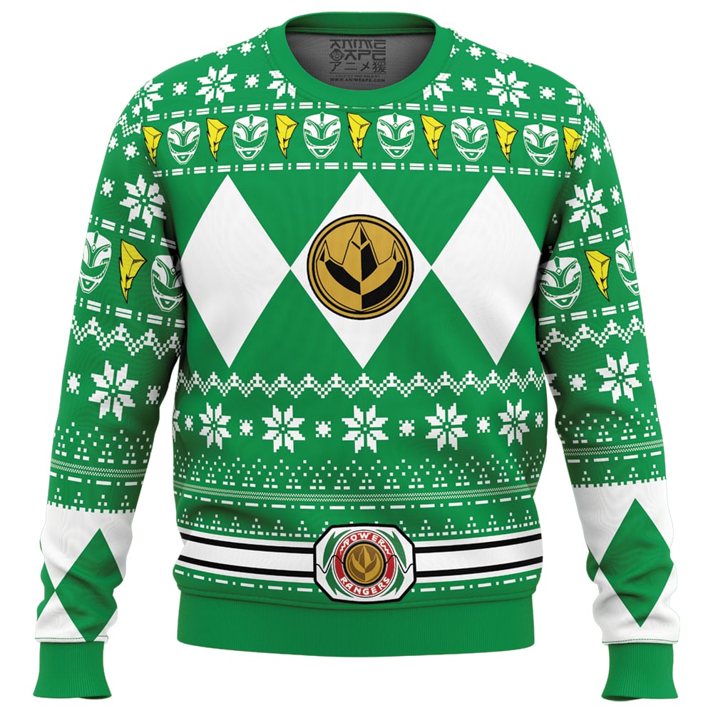 Mighty Morphin Green Ranger Power Ranger Ugly Christmas Sweater FRONT mockup