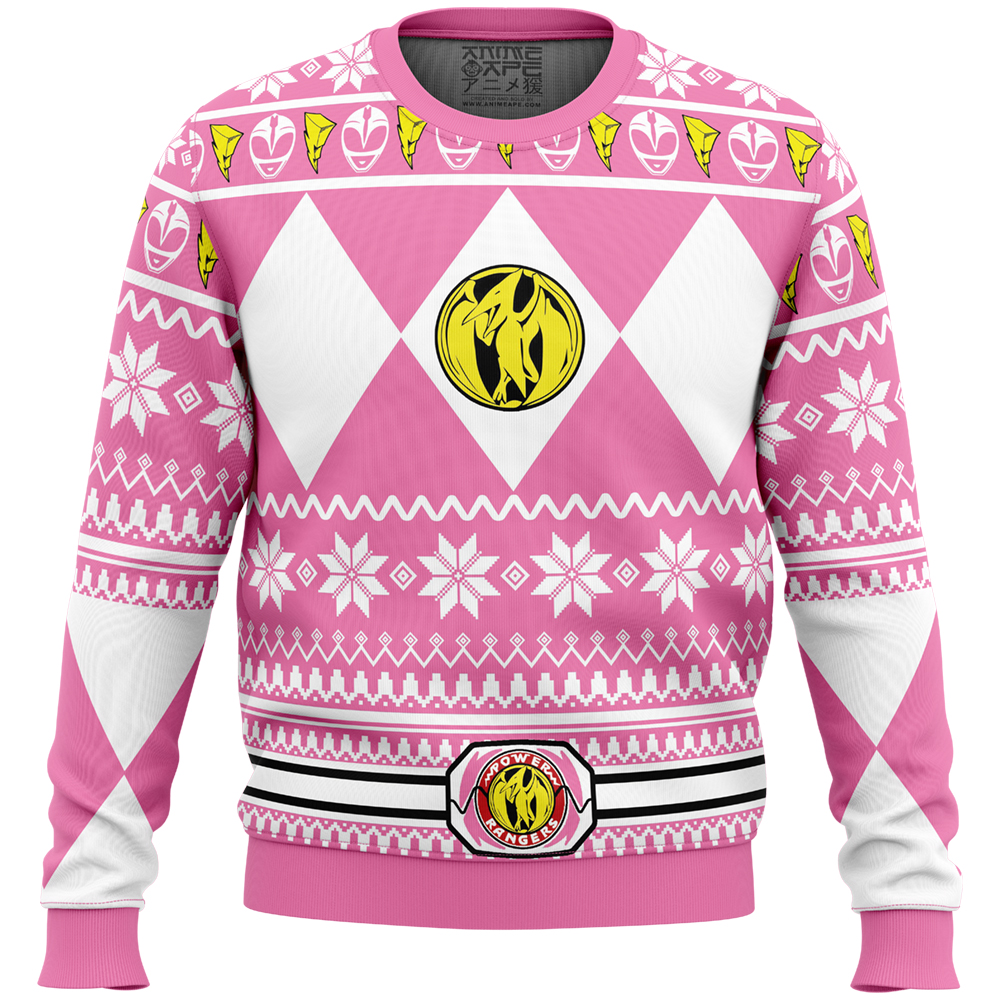 Mighty Morphin Pink Ranger Power Rangers Ugly Christmas Sweater FRONT mockup