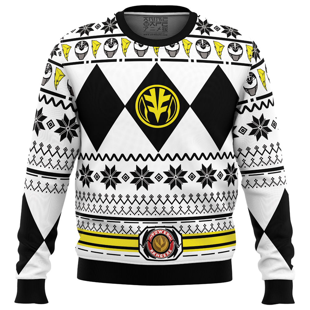 Mighty Morphin White Ranger Power Ranger Ugly Christmas Sweater FRONT mockup